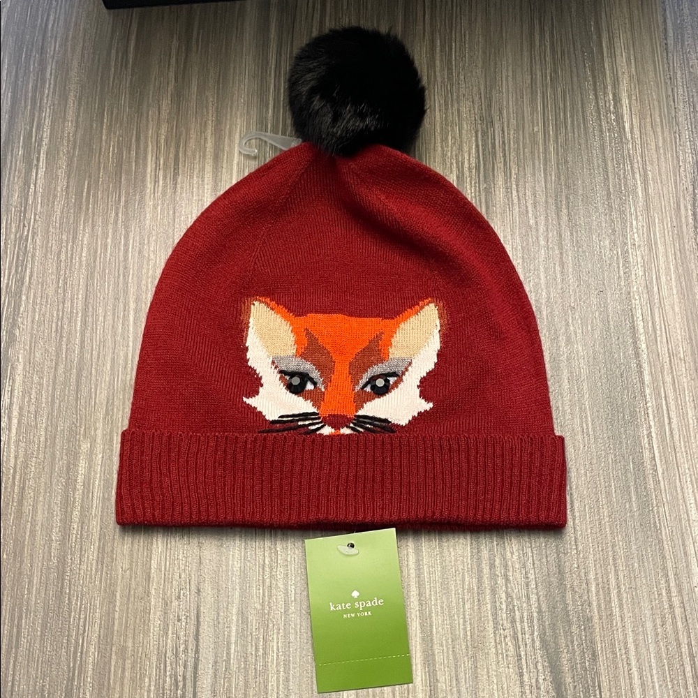 Kate Spade Red Fox Beanie with Black Pom New with Tag Size O/S